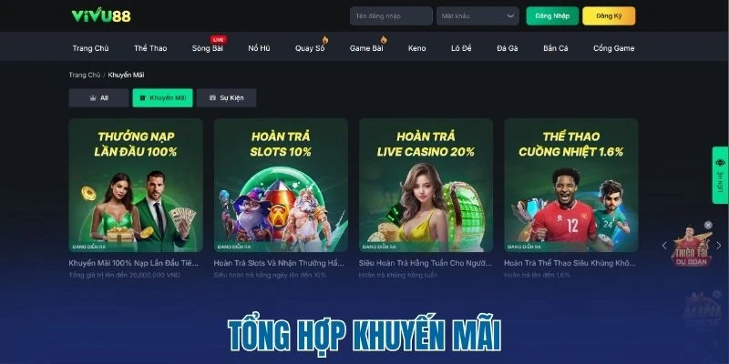 VIVU88 - Thiên Đường Giải Trí Săn Thưởng Đẳng Cấp Quốc Tế 3 Tổng hợp khuyến mãi
